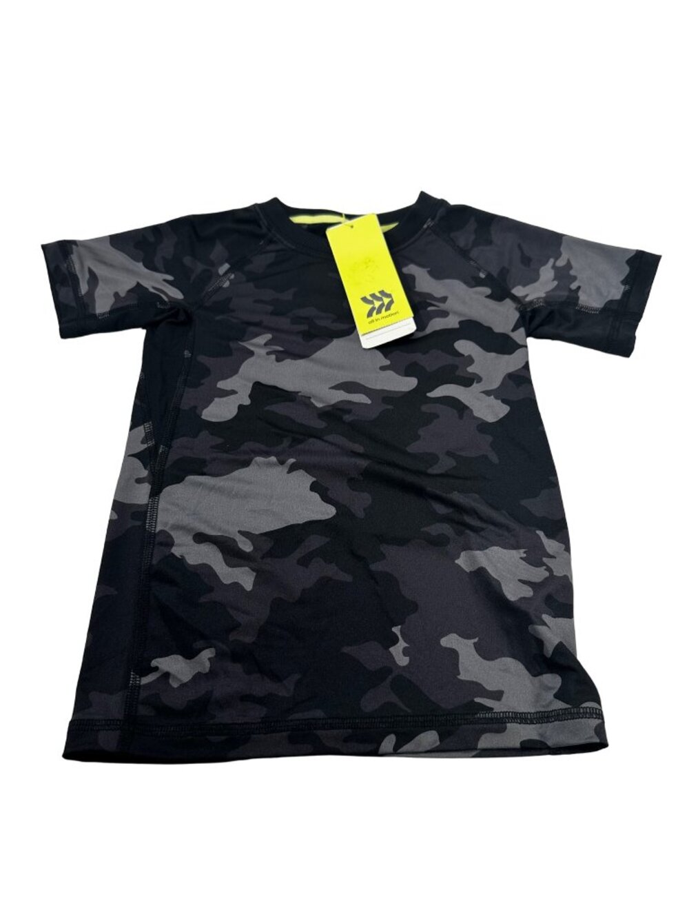 All In Motion Boys Size XS 4-5 Tee Shirt Black Camouflage Short Sleeve New